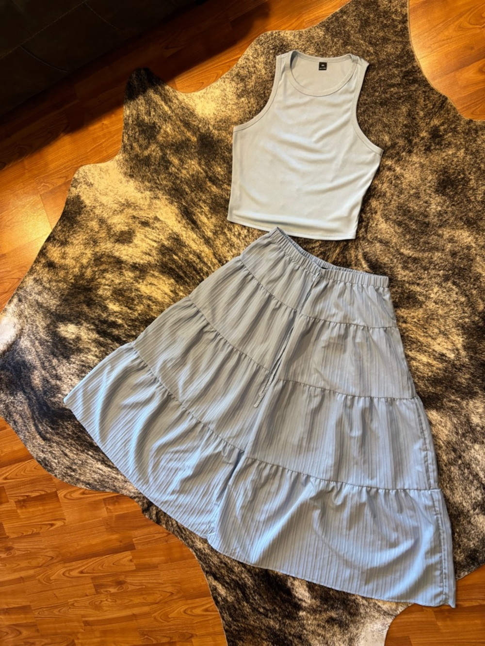 SHEIN Light Blue Maxi Skirt & Tank Top Matching Set, Size 0XL - Picture 5 of 13